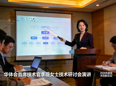 华体会首席技术官李薇女士在技术研讨会上的演讲照片