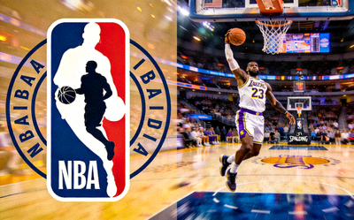 美国职业篮球联赛（NBA）标志及赛场精彩扣篮画面